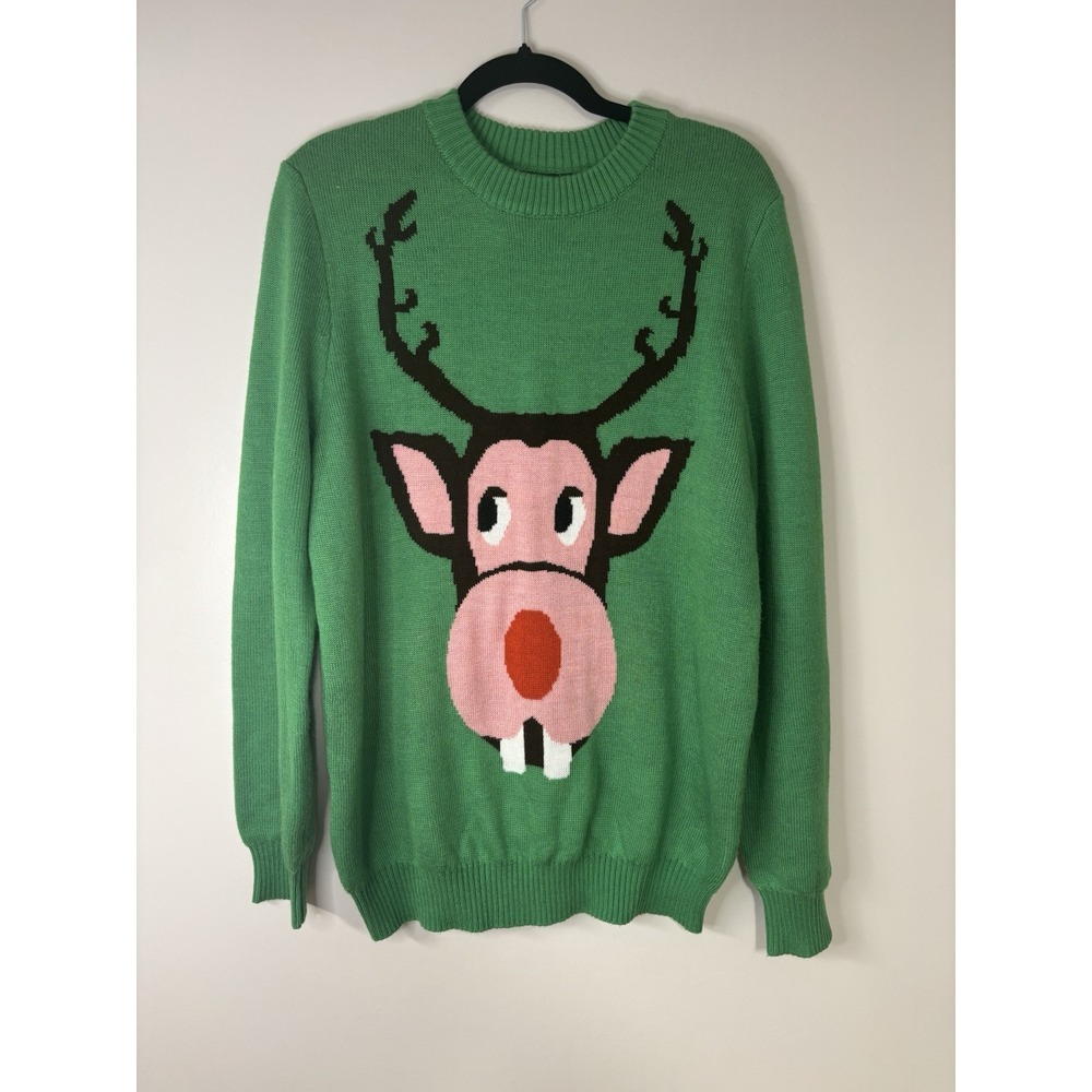Tipsy‎ Elves Ugly Christmas Sweater Size Large Bucktooth Reindeer Face